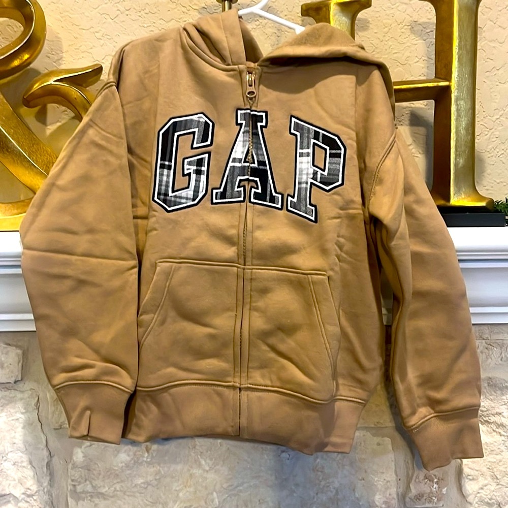 GAP KIDS zip up black and white plaid LOGO hoodie Size S 6-7 NWT in plastic